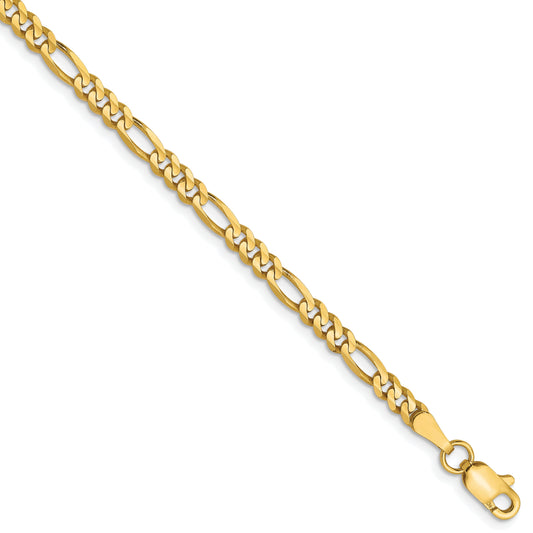 7 Inch 10K 3mm Concave Figaro Chain Bracelet