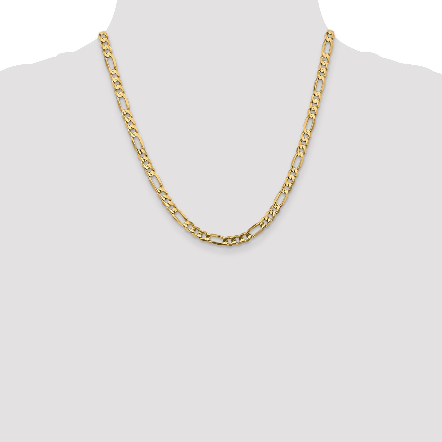 20 Inch 10K 5.25mm Concave Figaro Chain Necklace