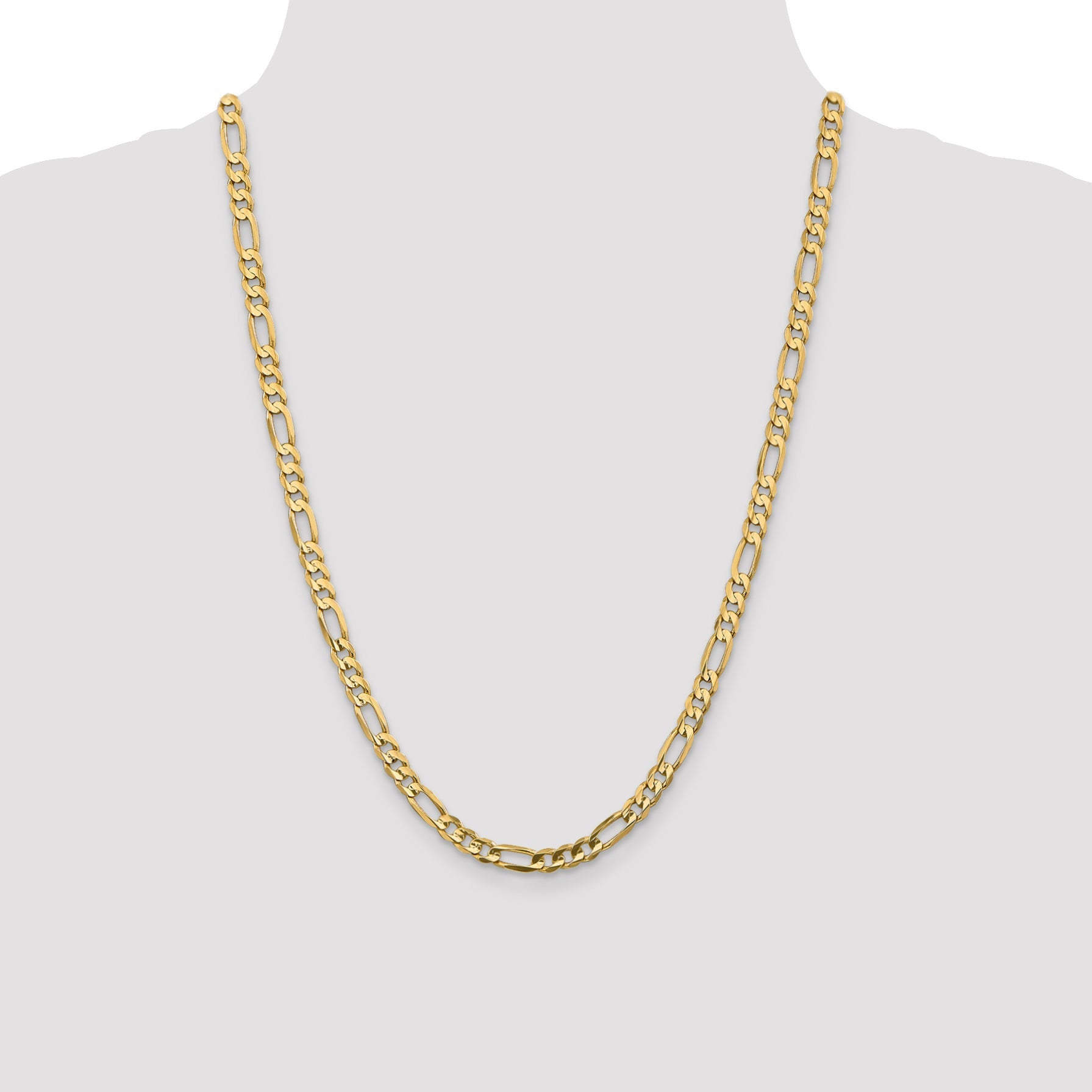 24 Inch 10K 5.25mm Concave Figaro Chain Necklace