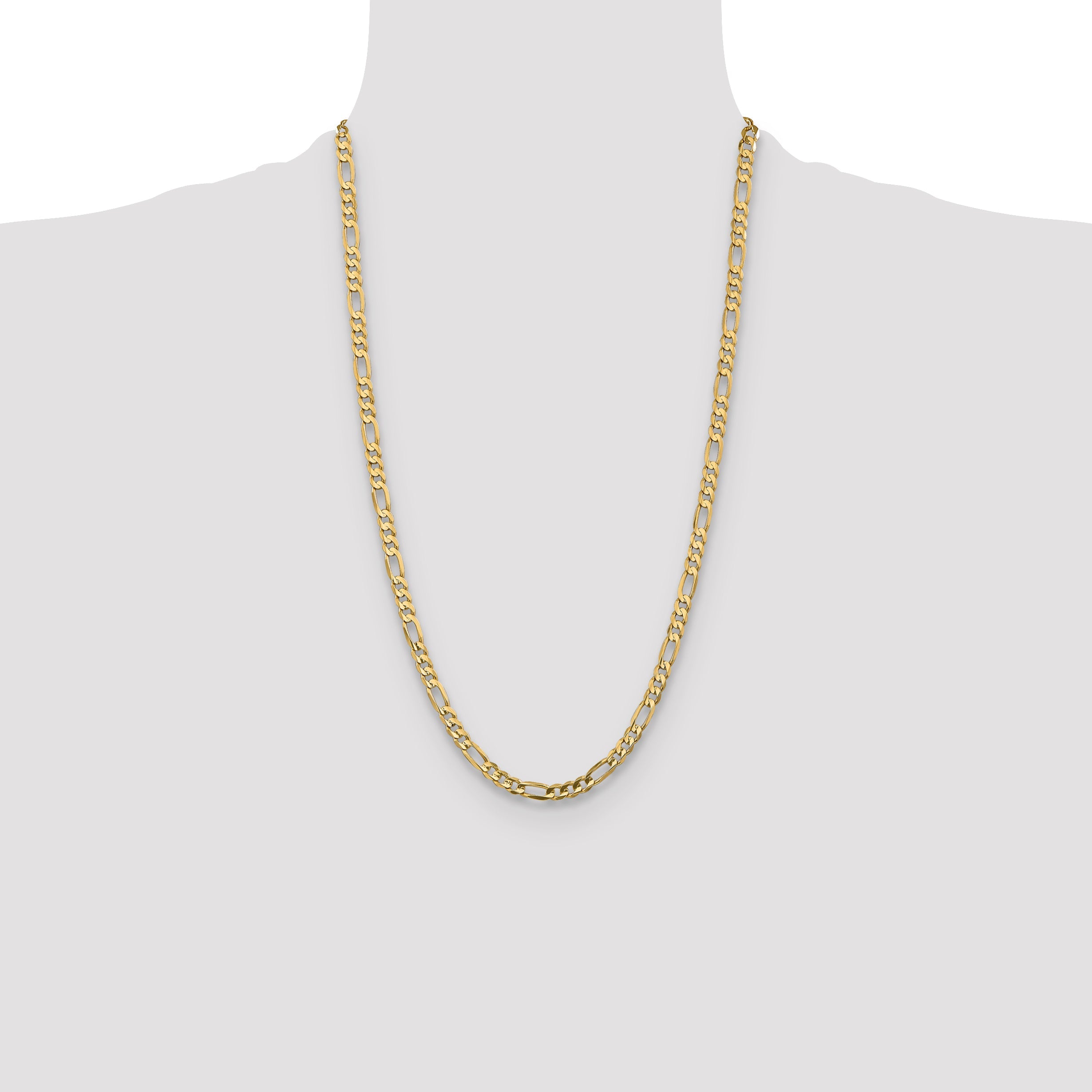 26 Inch 10K Yellow Gold 5.25mm Concave Figaro Chain Necklace