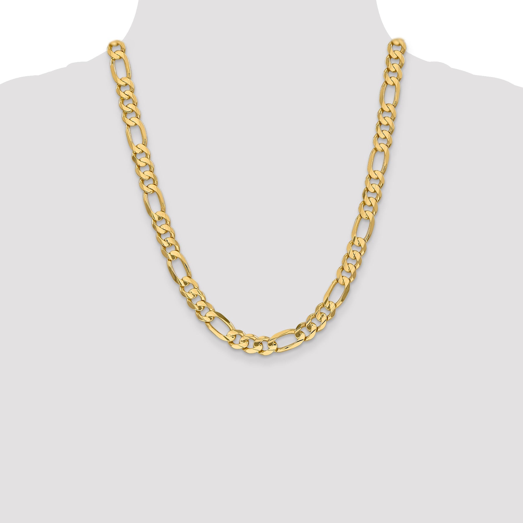 22 Inch 10K 8.75mm Concave Figaro Chain Necklace