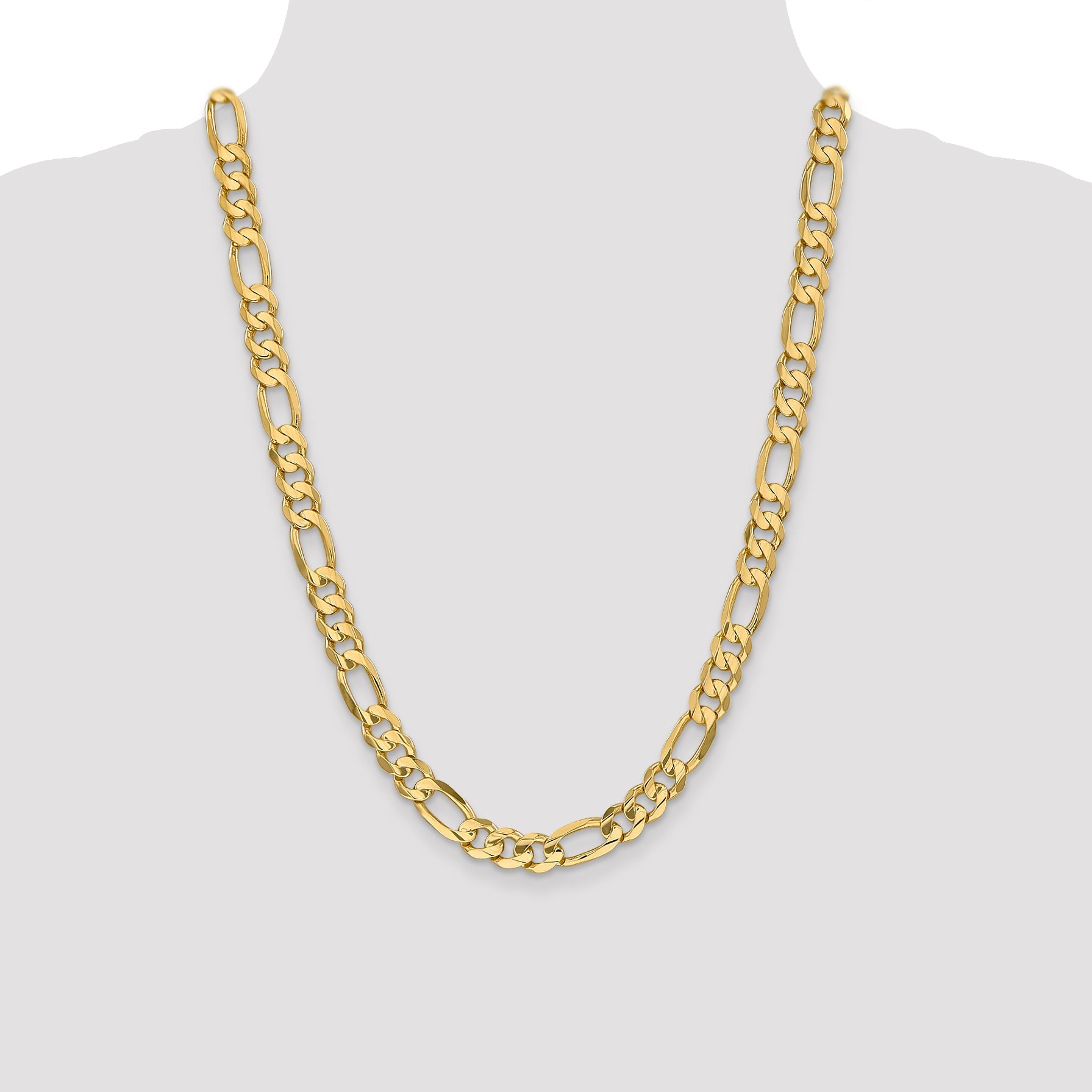 24 Inch 10K 8.75mm Concave Figaro Chain Necklace
