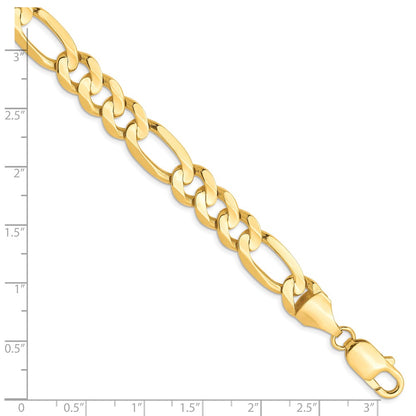 9 Inch 10K 8.75mm Concave Figaro Chain Bracelet