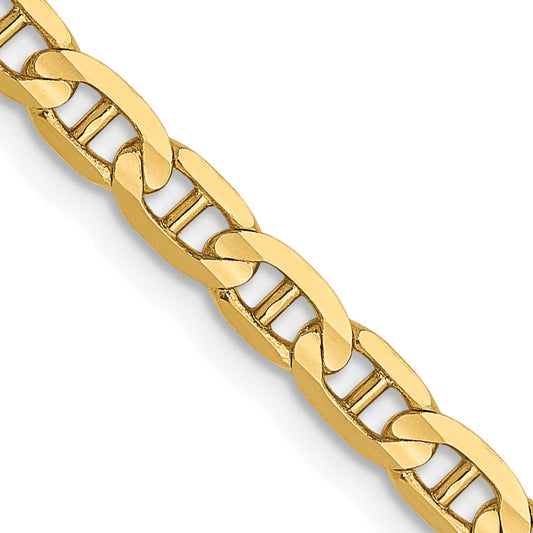 24 Inch 10K 3mm Concave Anchor Chain Necklace
