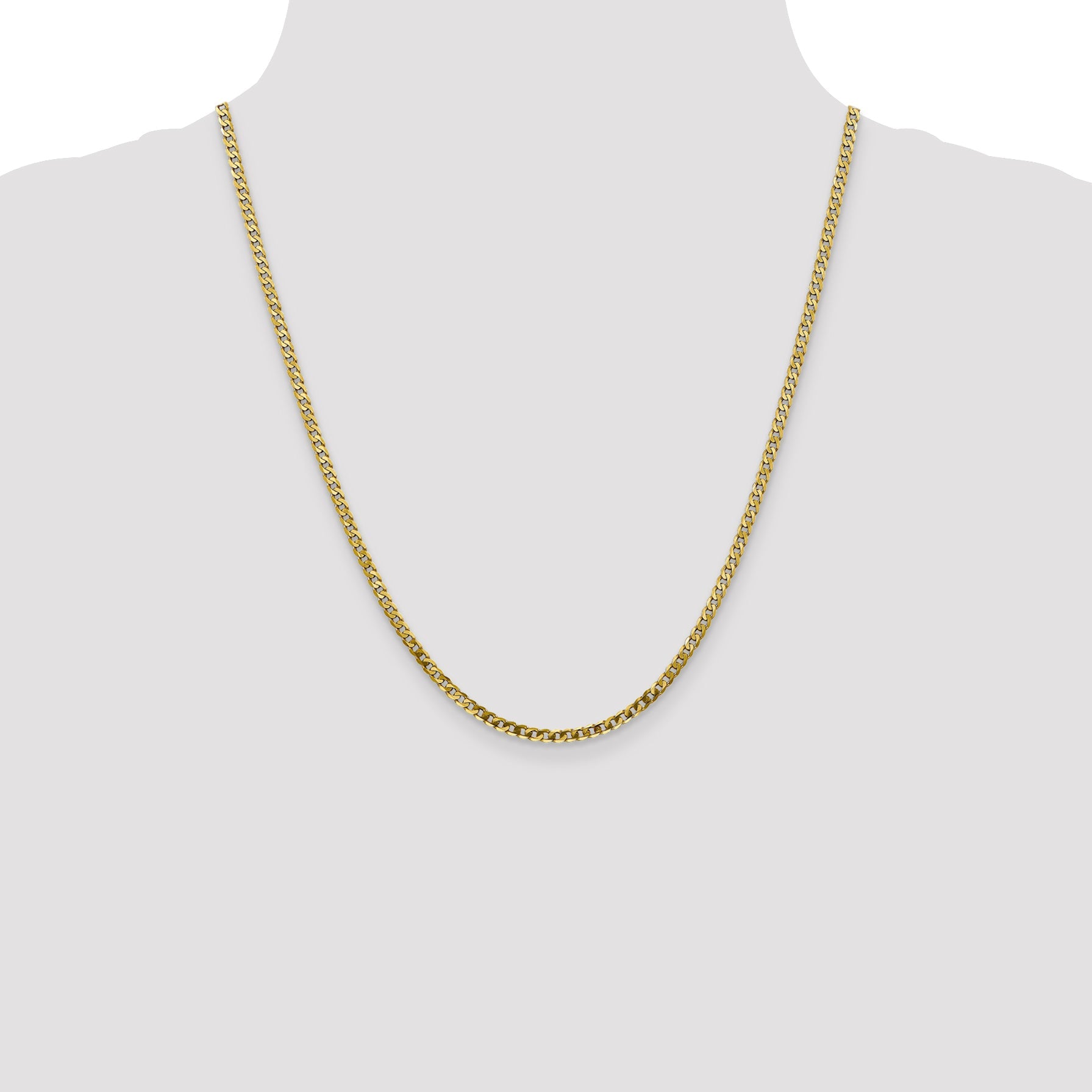 22 Inch 10K 2.4mm Flat Beveled Curb Chain Necklace