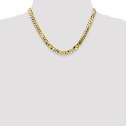 18 Inch 10K 7.25mm Flat Beveled Curb Chain Necklace