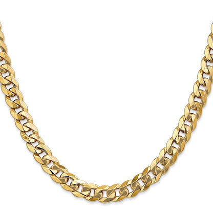24 Inch 10K 8mm Flat Beveled Curb Chain Necklace