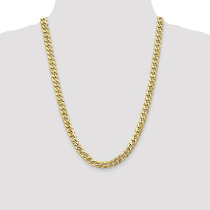 24 Inch 10K 8mm Flat Beveled Curb Chain Necklace