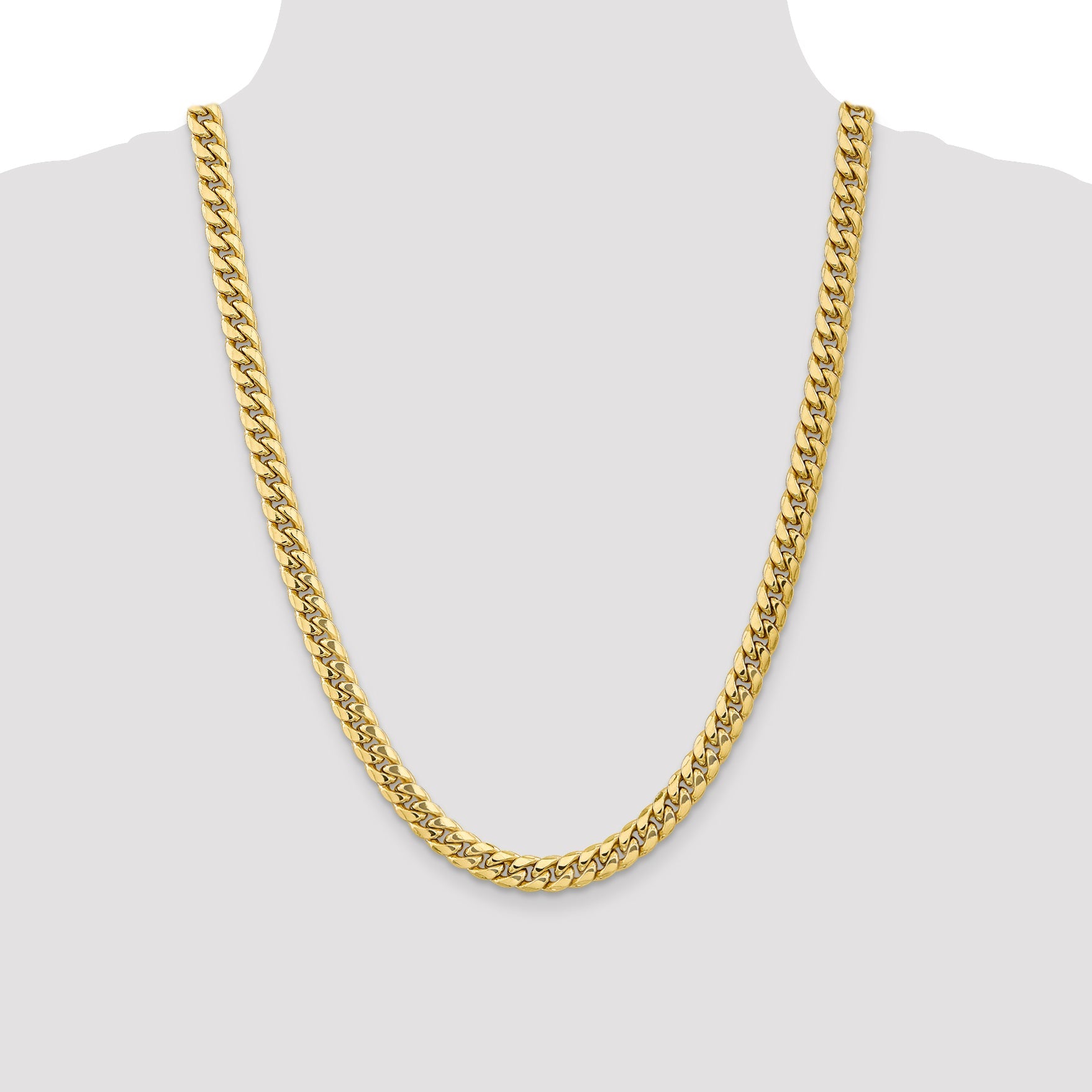 24 Inch 10K 7.3mm Semi-Solid Miami Cuban Chain Necklace