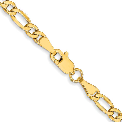 20 Inch 10K 3.5mm Semi-Solid Figaro Chain Necklace