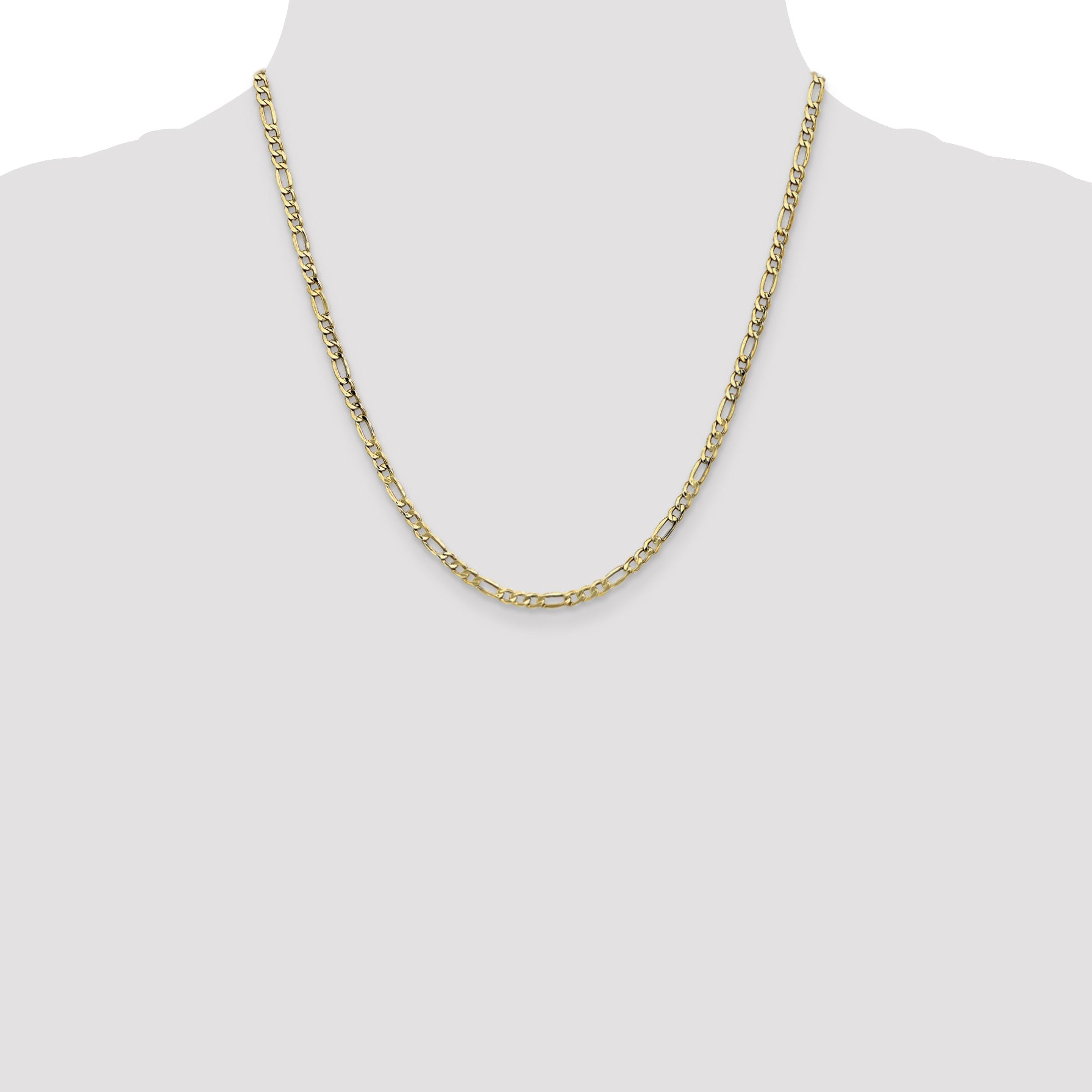 20 Inch 10K 3.5mm Semi-Solid Figaro Chain Necklace