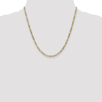 20 Inch 10K 3.5mm Semi-Solid Figaro Chain Necklace