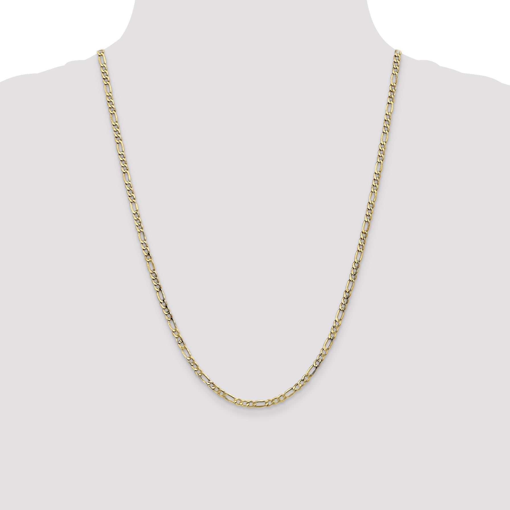 24 Inch 10K 3.5mm Semi-Solid Figaro Chain Necklace