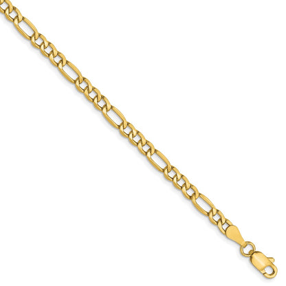 8 Inch 10K 3.5mm Semi-Solid Figaro Chain Bracelet