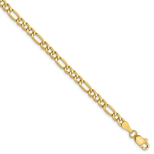 8 Inch 10K 3.5mm Semi-Solid Figaro Chain Bracelet