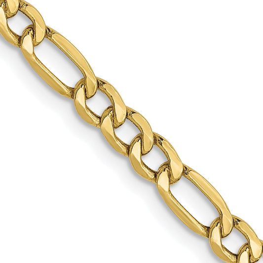 26 Inch 10K Yellow Gold 3.5mm Semi Solid Figaro Chain Necklace