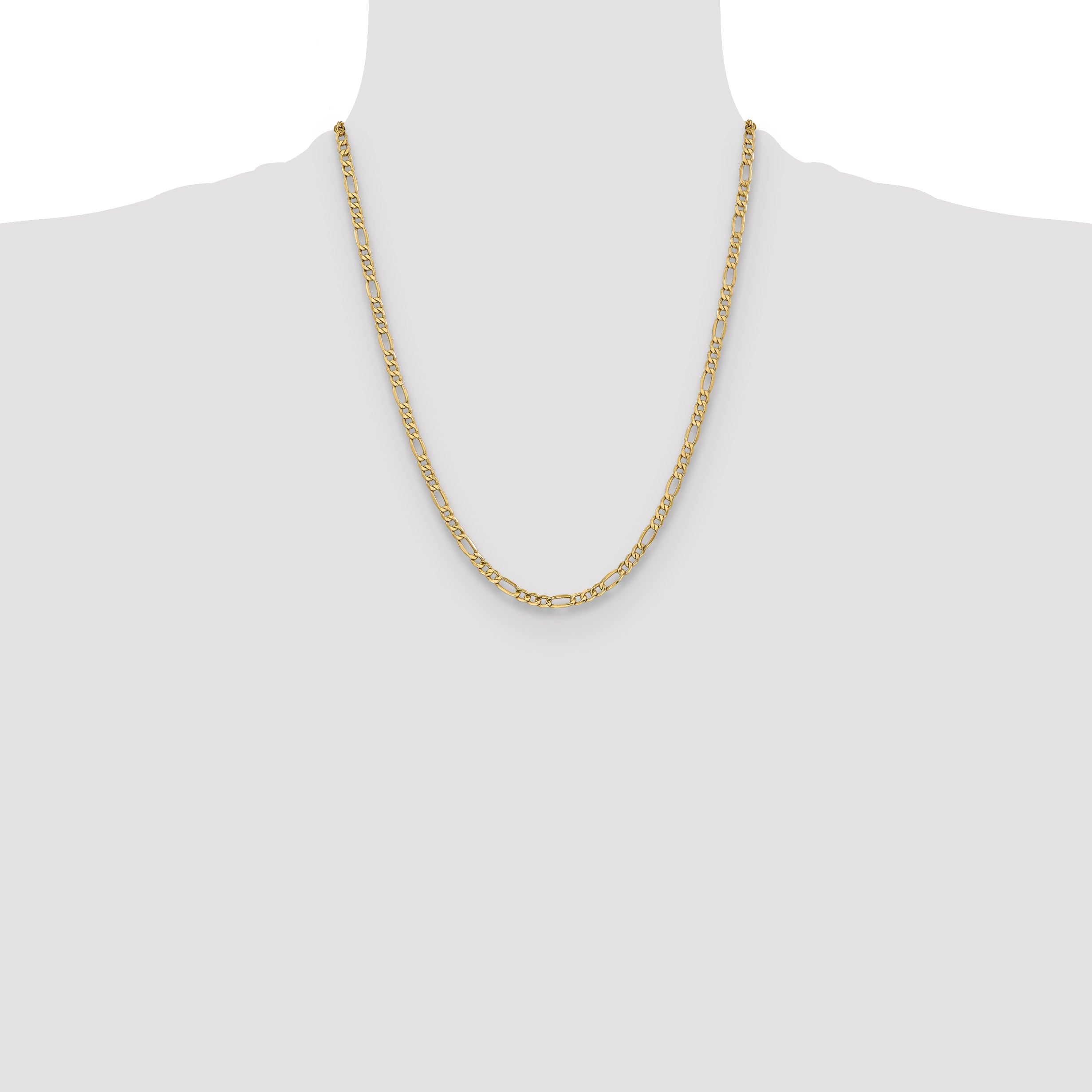 22 Inch 10K Yellow Gold 4.75mm Semi Solid Figaro Chain Necklace