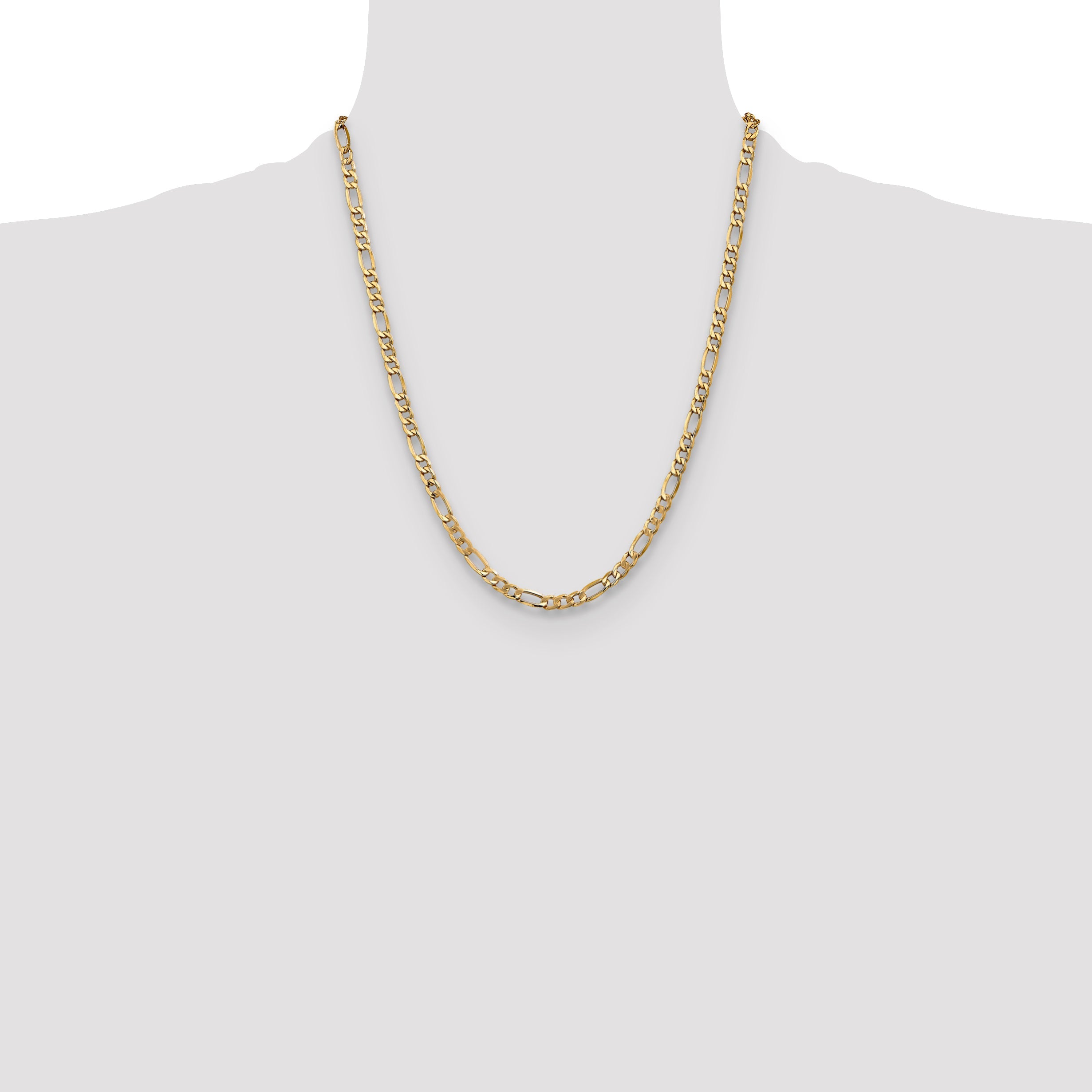 22 Inch 10K Yellow Gold 5.35mm Semi Solid Figaro Chain Necklace