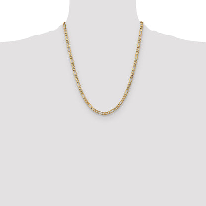 22 Inch 10K Yellow Gold 5.35mm Semi Solid Figaro Chain Necklace