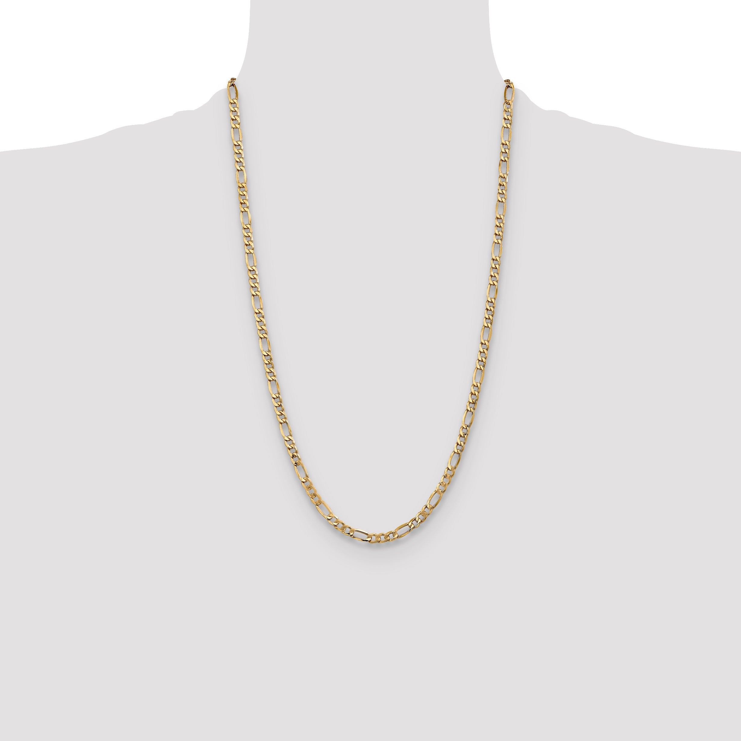 26 Inch 10K Yellow Gold 5.35mm Semi Solid Figaro Chain Necklace