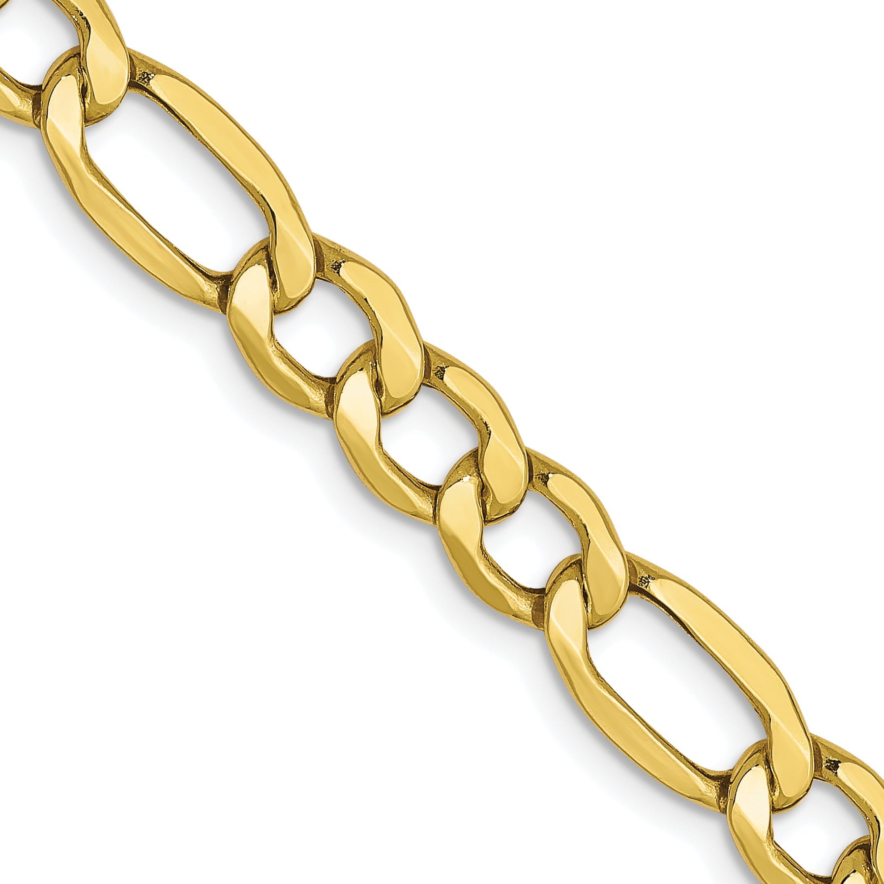20 Inch 10K 5.35mm Semi-Solid Figaro Chain Necklace