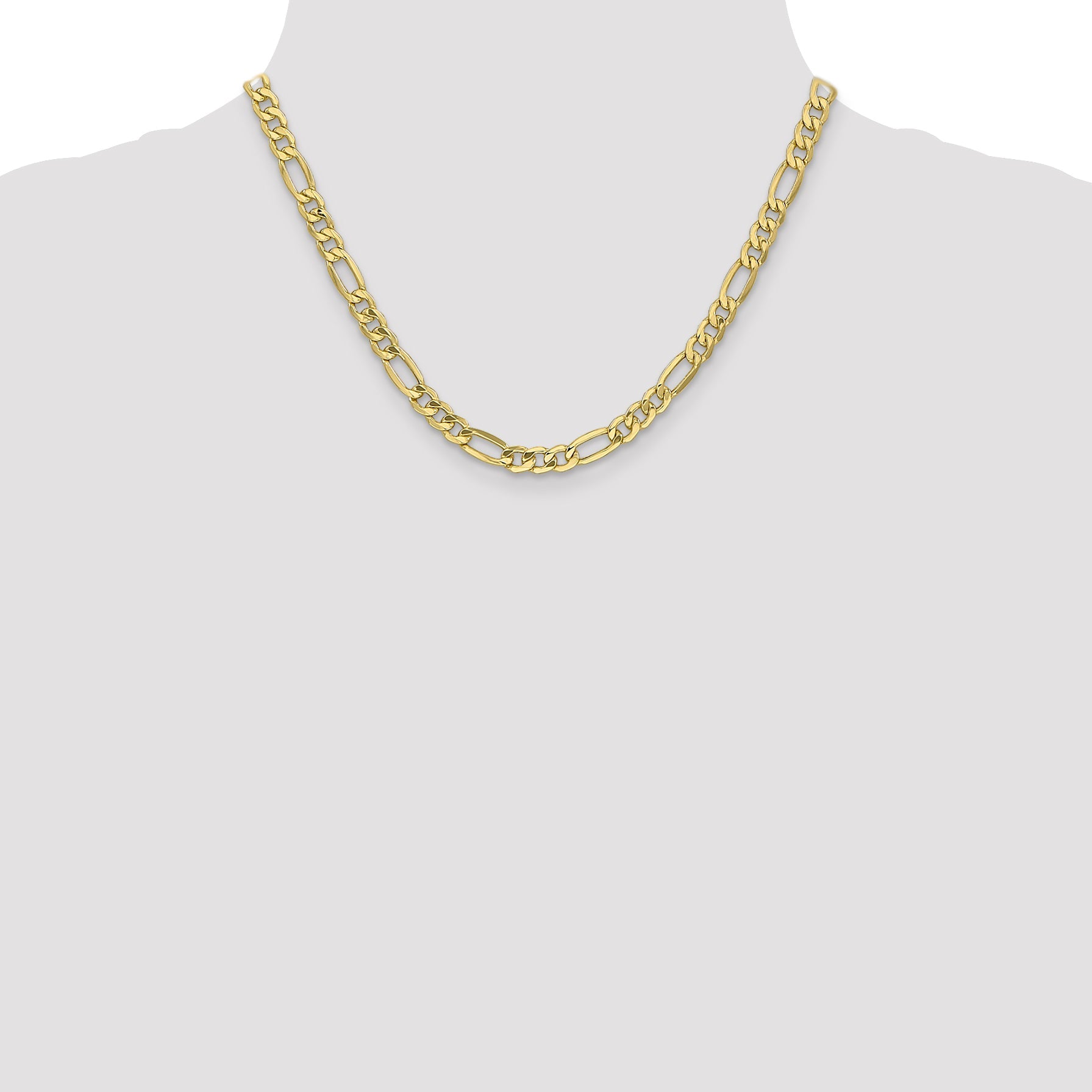 18 Inch 10K 6.6mm Semi-Solid Figaro Chain Necklace