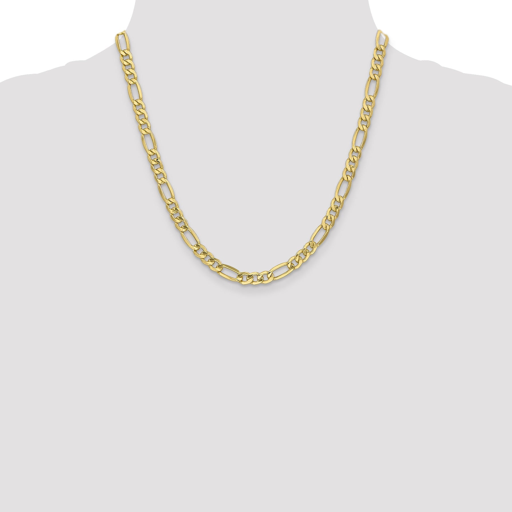 20 Inch 10K 6.6mm Semi-Solid Figaro Chain Necklace