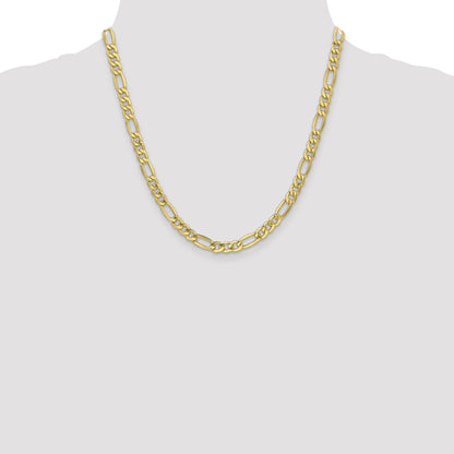20 Inch 10K 6.6mm Semi-Solid Figaro Chain Necklace