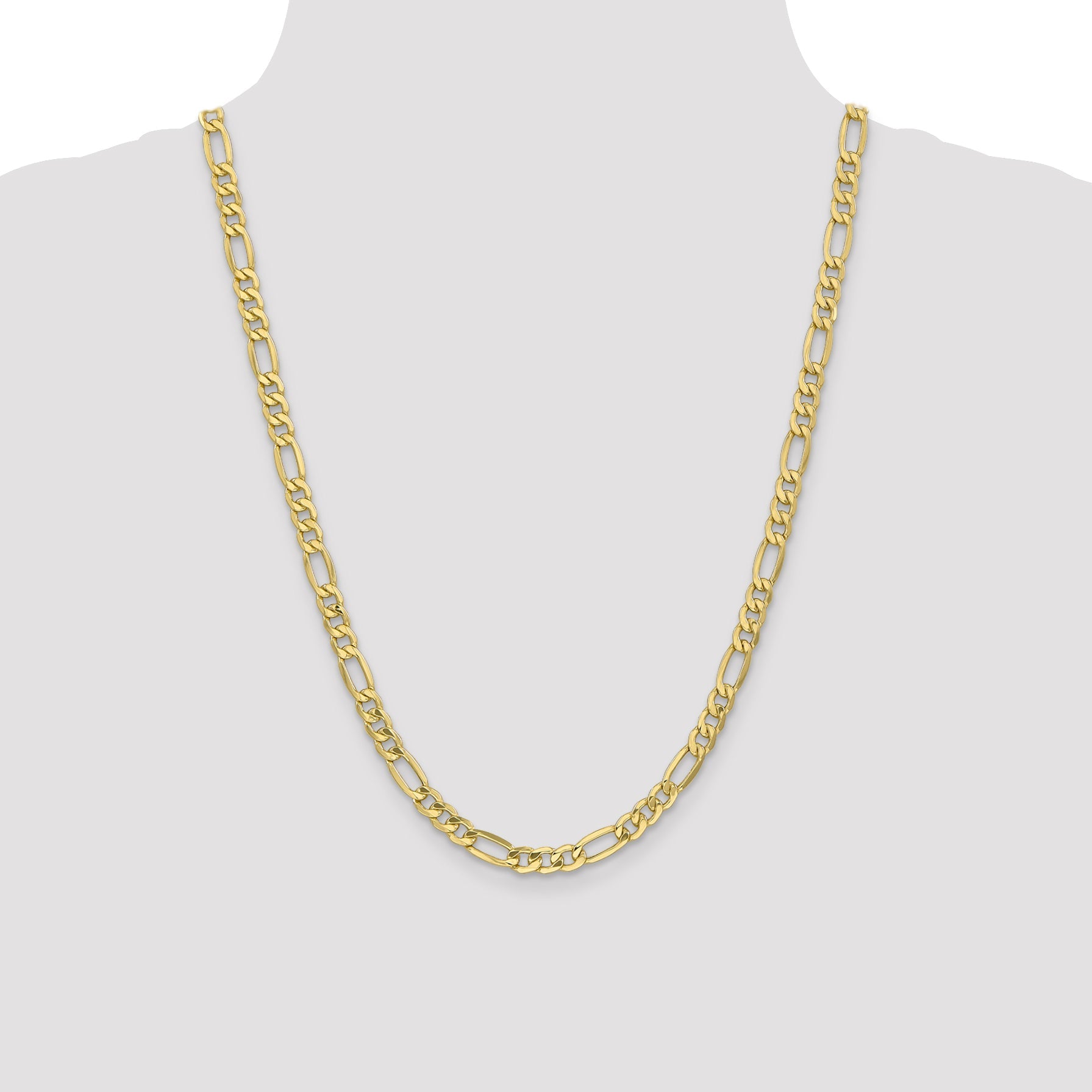 24 Inch 10K 6.6mm Semi-Solid Figaro Chain Necklace