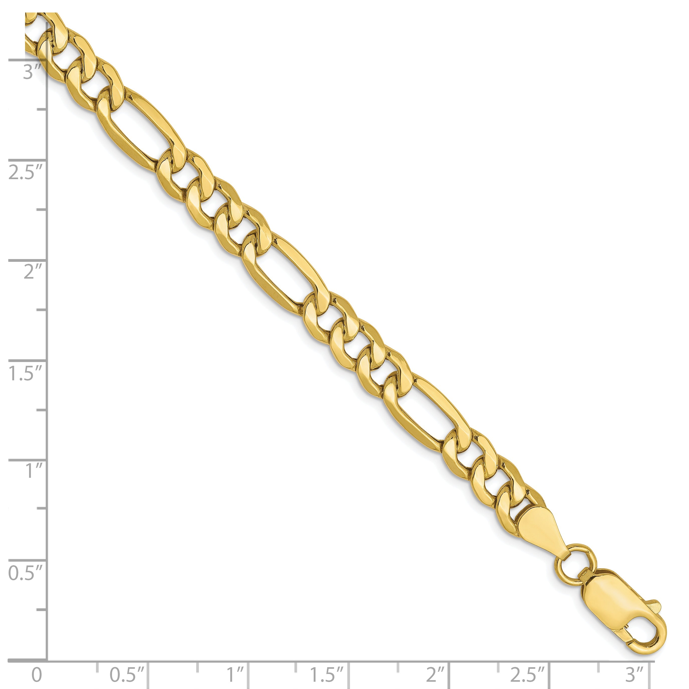 7 Inch 10K 6.6mm Semi-Solid Figaro Chain Bracelet