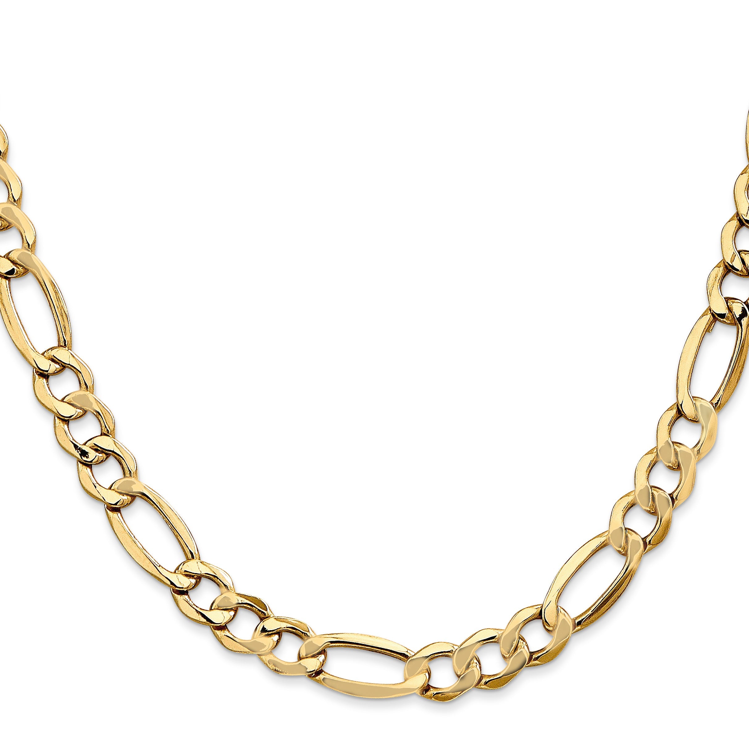 22 Inch 10K Yellow Gold 7.3mm Semi Solid Figaro Chain Necklace