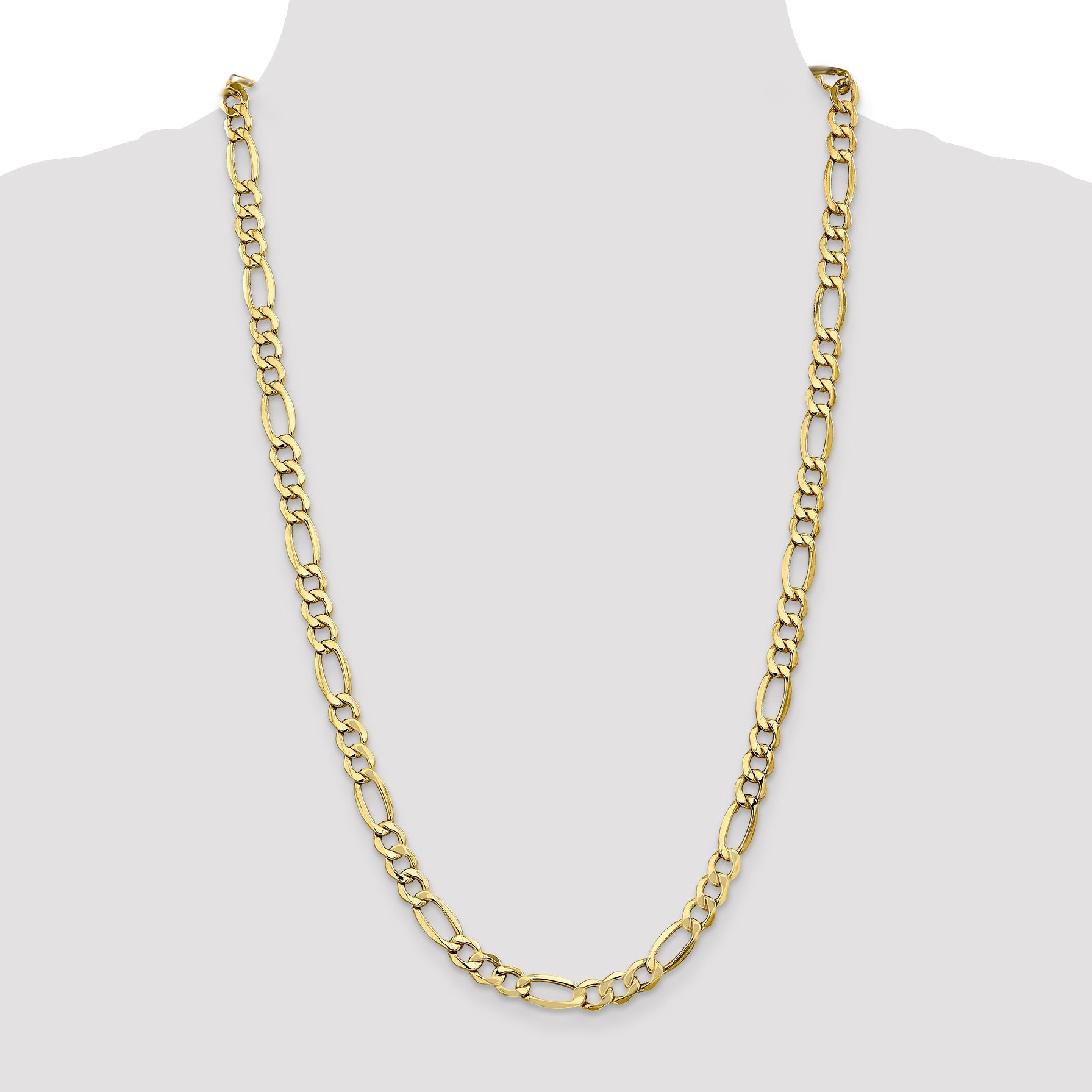 24 Inch 10K 7.3mm Semi-Solid Figaro Chain Necklace