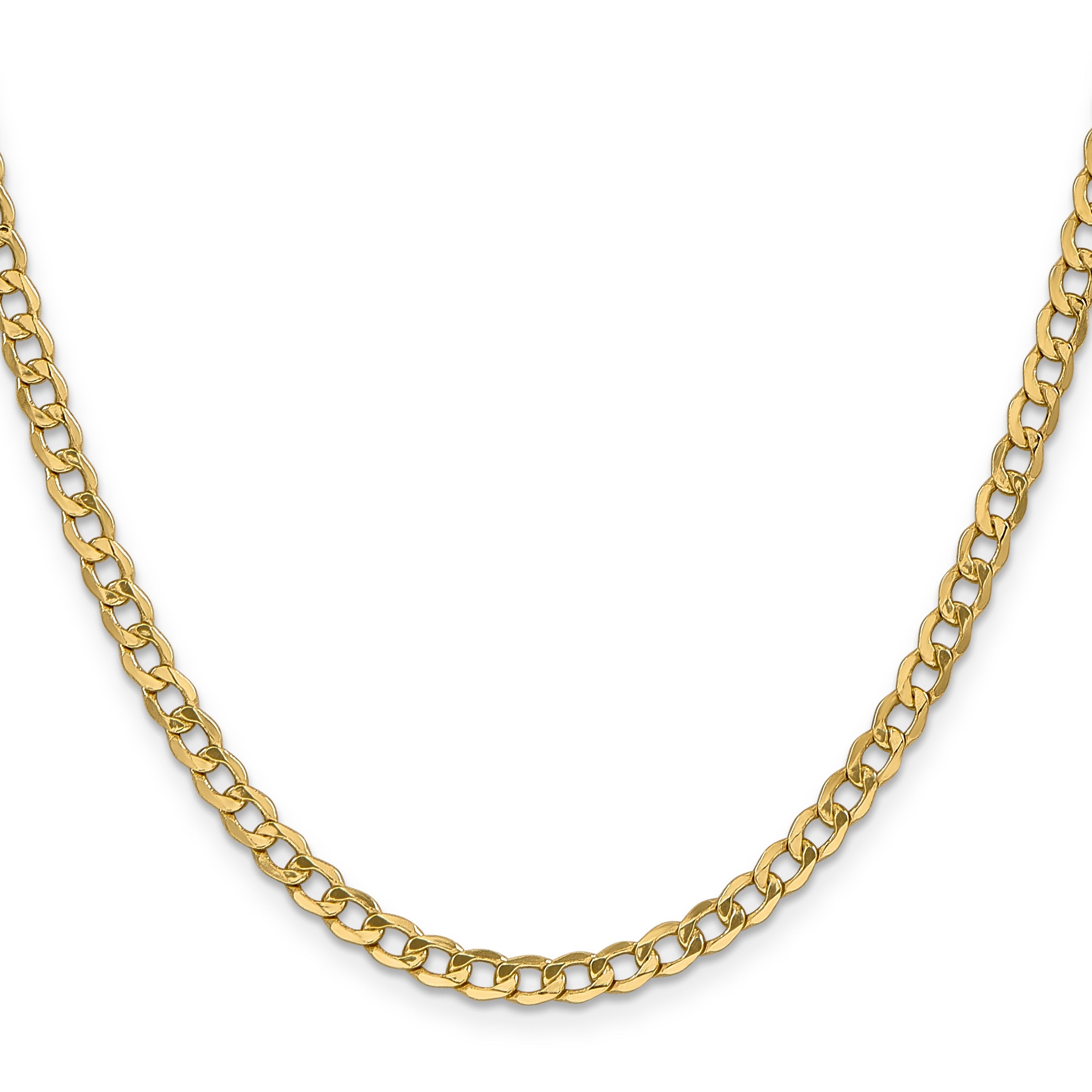 24 Inch 10K 4.3mm Semi-Solid Curb Chain Necklace