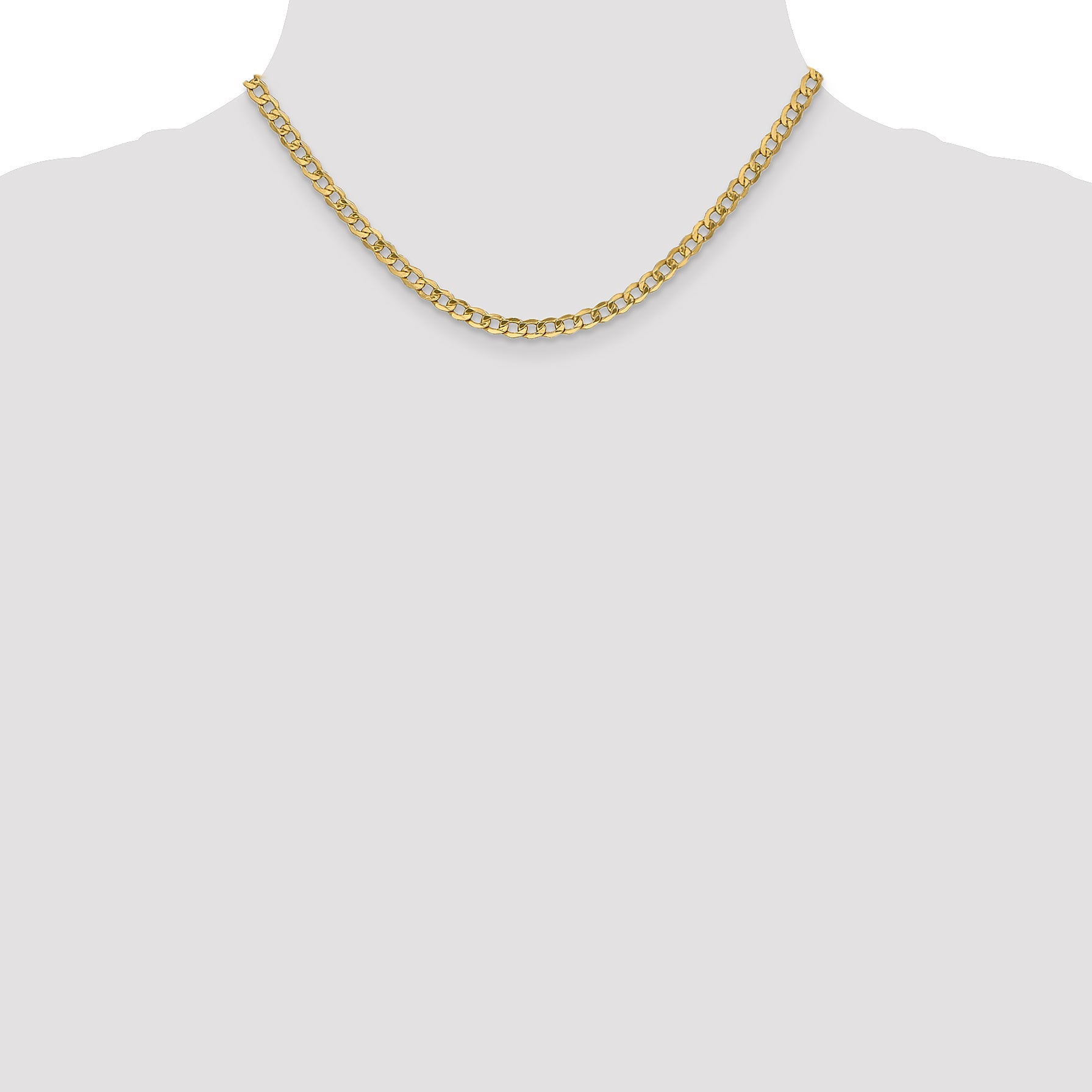 16 Inch 10K 4.3mm Semi-Solid Curb Chain Necklace