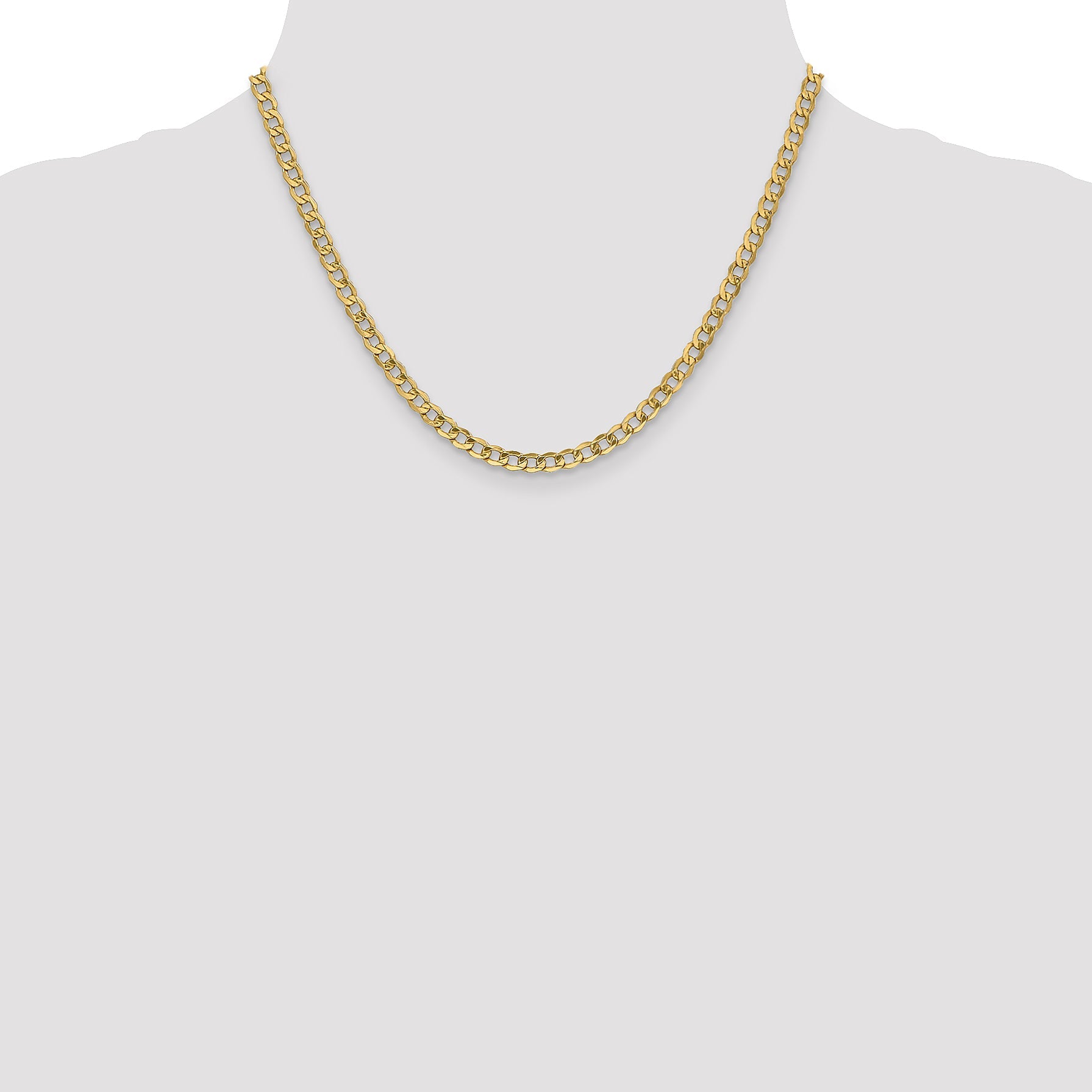 18 Inch 10K 4.3mm Semi-Solid Curb Chain Necklace