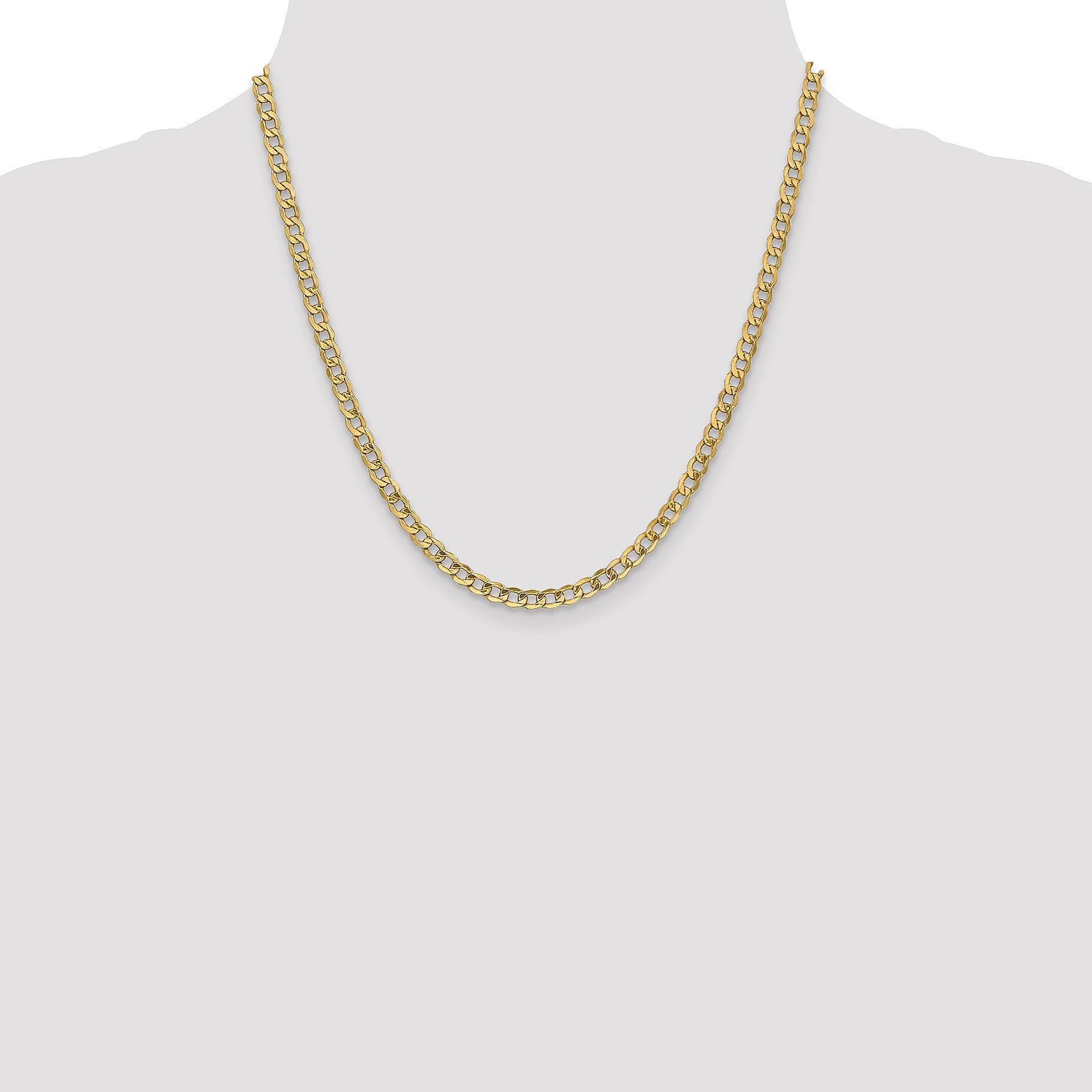 20 Inch 10K 4.3mm Semi-Solid Curb Chain Necklace