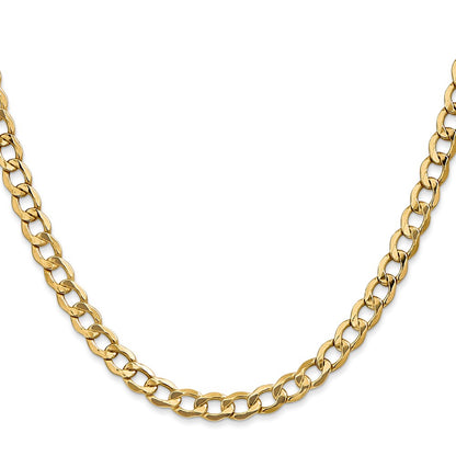 26 Inch 10K Yellow Gold 5.25mm Semi Solid Curb Chain Necklace