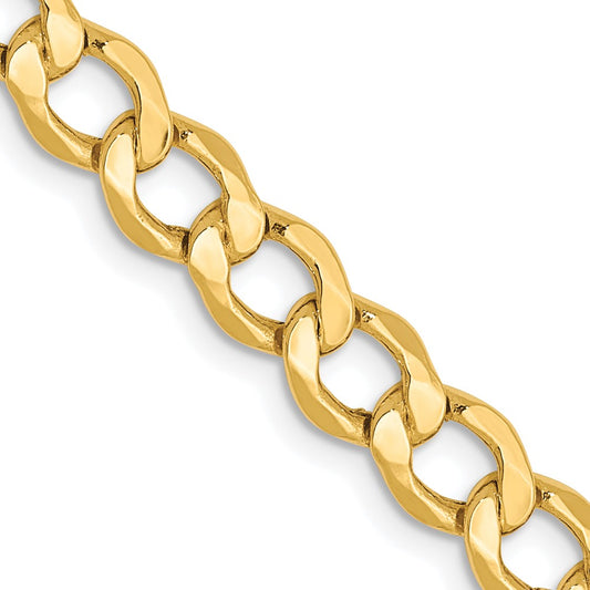 26 Inch 10K Yellow Gold 5.25mm Semi Solid Curb Chain Necklace