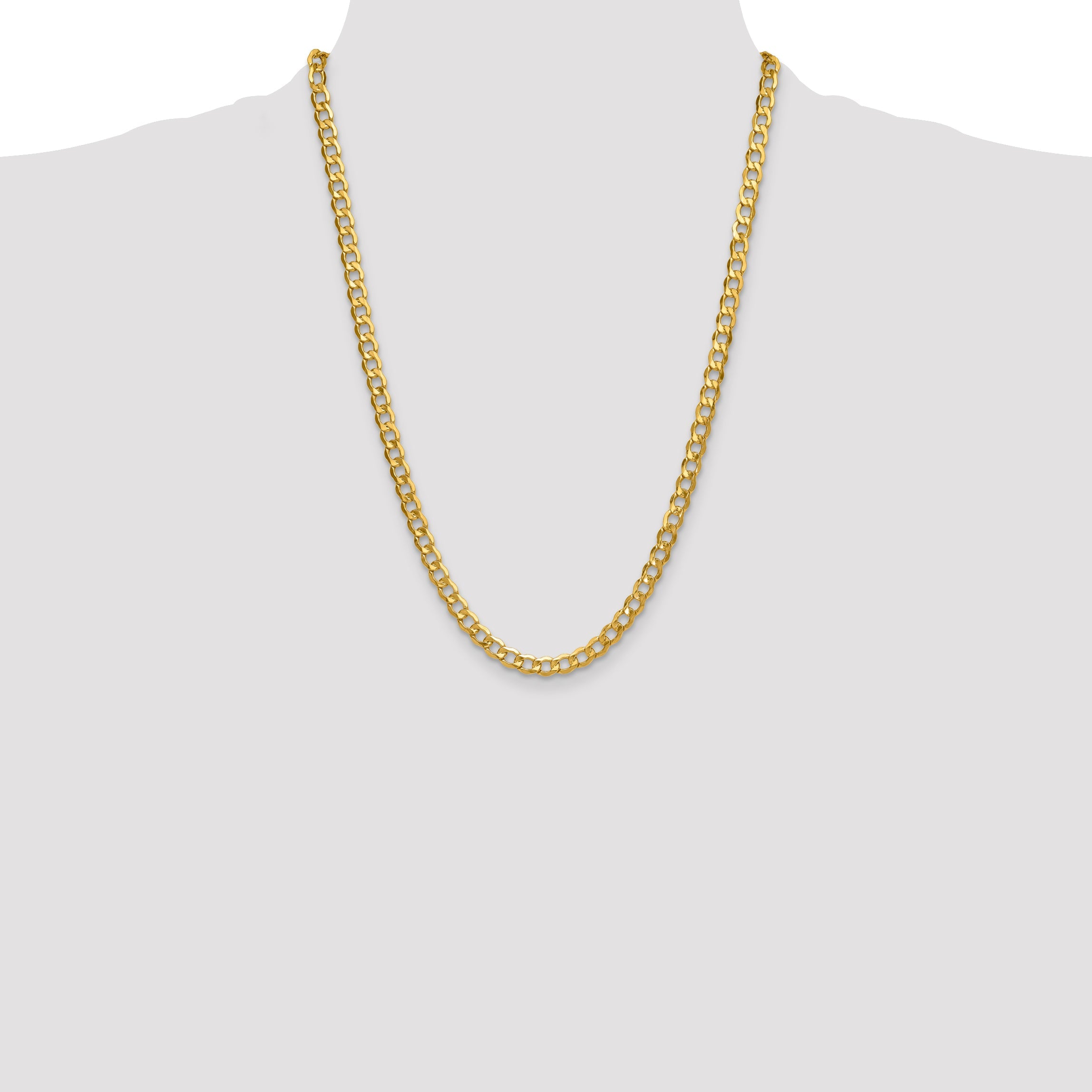 24 Inch 10K 6.5mm Semi-Solid Curb Chain Necklace