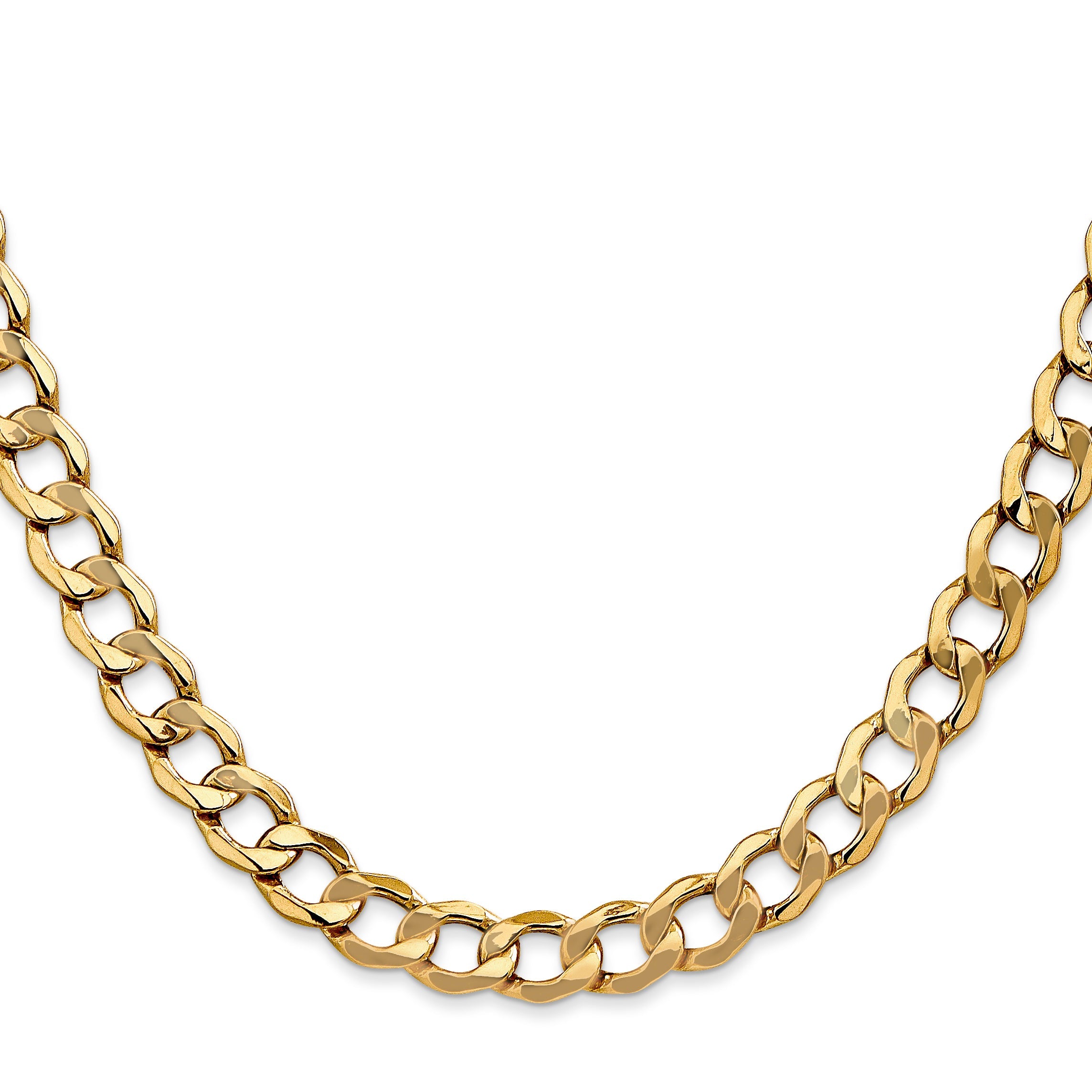 24 Inch 10K 7mm Semi-Solid Curb Chain Necklace