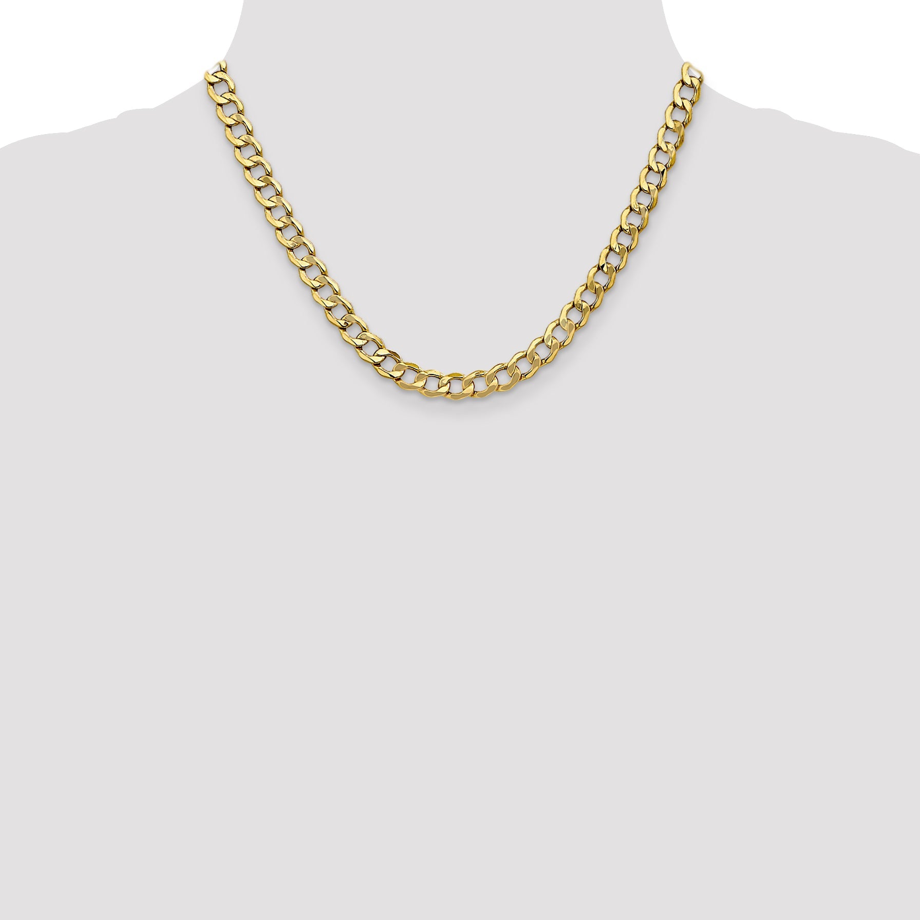 18 Inch 10K 7mm Semi-Solid Curb Chain Necklace