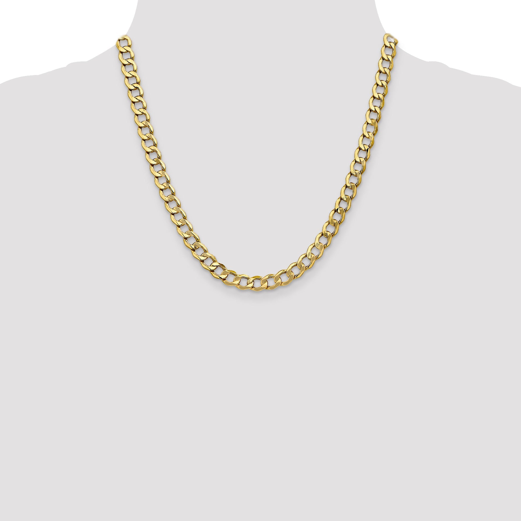 20 Inch 10K 7mm Semi-Solid Curb Chain Necklace