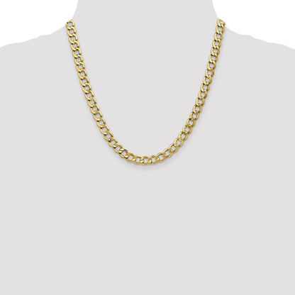 20 Inch 10K 7mm Semi-Solid Curb Chain Necklace
