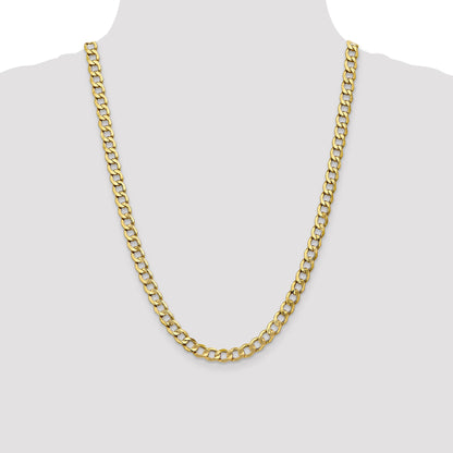 24 Inch 10K 7mm Semi-Solid Curb Chain Necklace