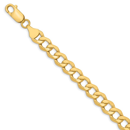 9 Inch 10K 7mm Semi-Solid Curb Chain Bracelet