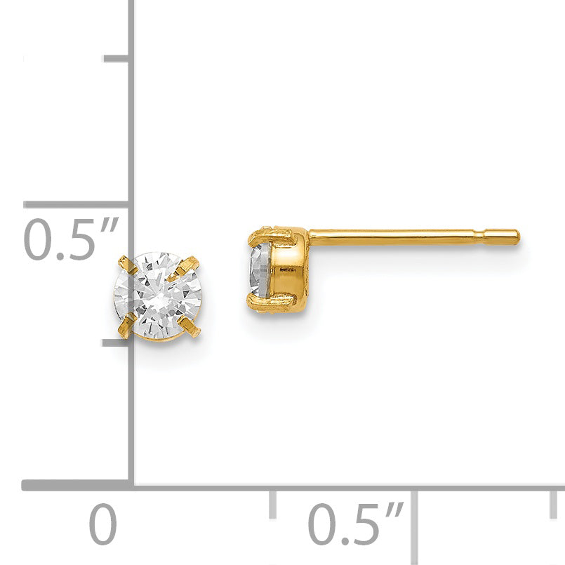 14K Yellow Gold Cz Stud 4.0mm Earrings