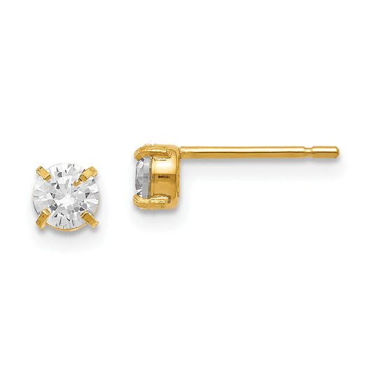 14K Yellow Gold Cz Stud 4.0mm Earrings