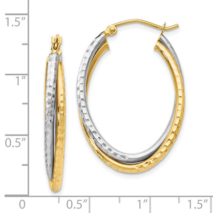 14K Two-Tone Polished Oval Hinged Hoop Earrings