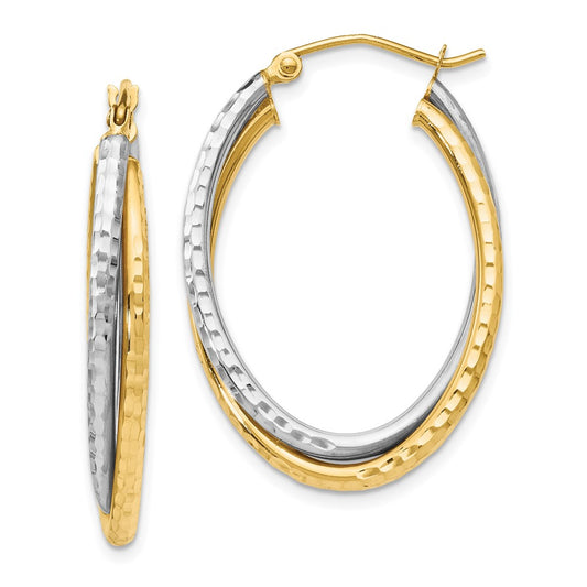 14K Two-Tone Polished Oval Hinged Hoop Earrings
