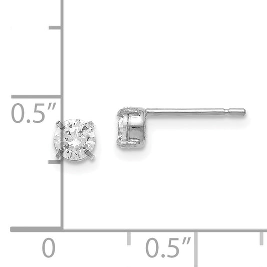 14K White Gold Cz Stud 4.0mm Earrings